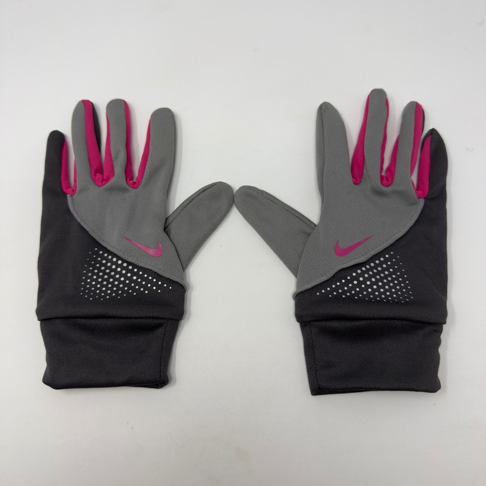 Nike Fit Dry Women Size Medium Running‎ Gloves Grey Pink GX0040-078 Key Pocket